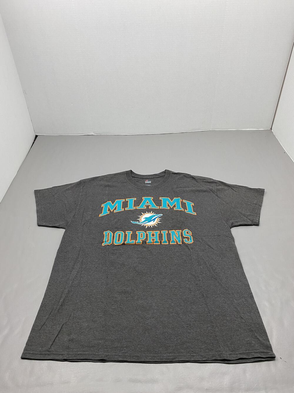 Majestic Miami Dolphins Shirt Mens XL Gray Graphic Logo NFL Tee Crewneck
